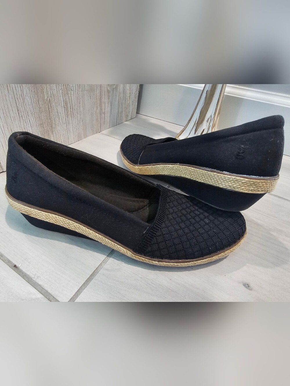 Grasshoppers Women's Black Espadrille Wedge Canvas Slip-On Shoes Size 8